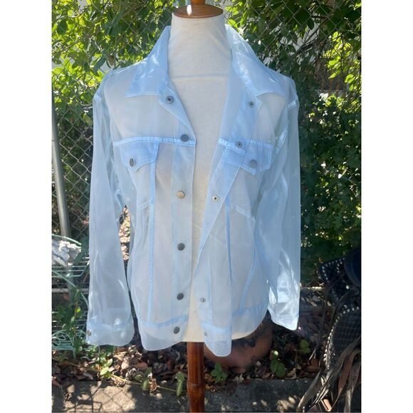 Forever 21 Sheer “Levi” Jacket Style Lightweight Light Blue Shacket Size Small - Picture 2 of 10